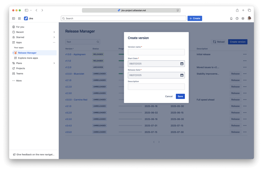 Versions manager